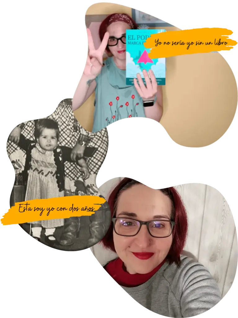 Collage con 3 fotos de Rebeca Gonzalo copywriter. Marcos orgánicos. Fondo sin elementos.