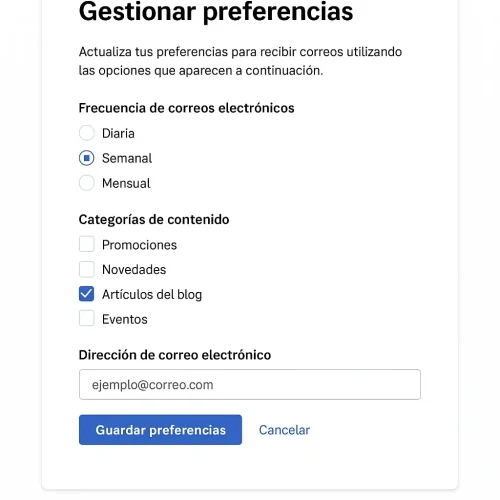 Ejemplo de página de preferencias de envío Ejemplo de página de preferencias de envío